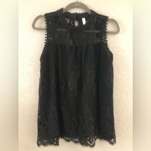 Xhilaration Sleeveless Black Lace Overlay Top- Med
